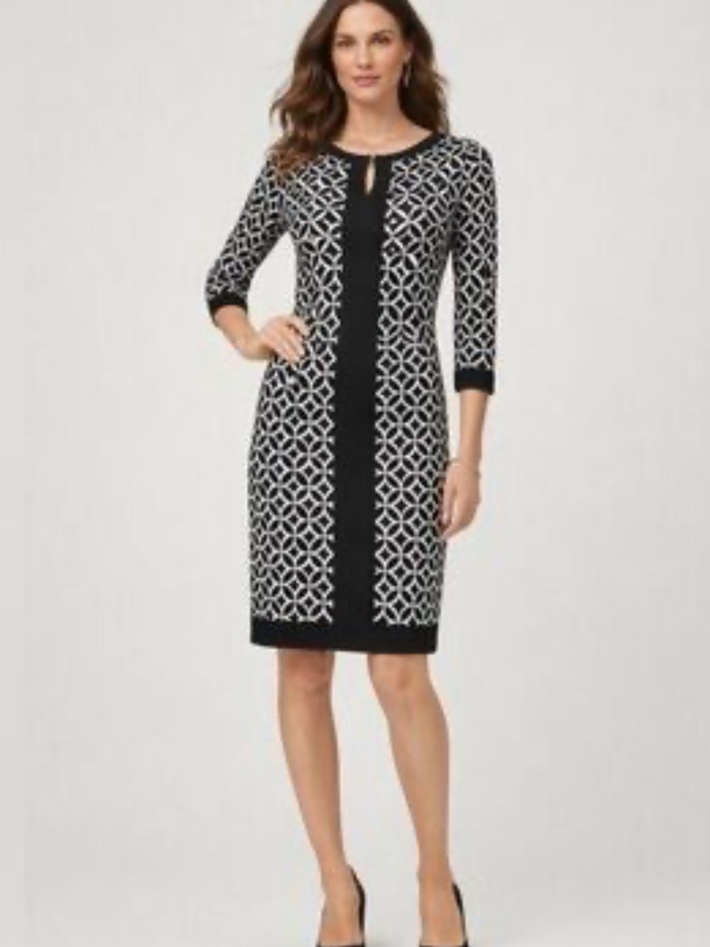 White House Black Market Black & White Geometric Knit Midi Dress